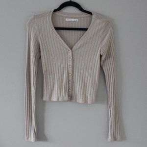 Abercrombie & Fitch Tan Long-Sleeve Ribbed Sweater Top